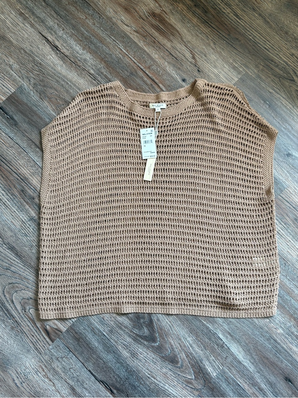 Max Studio Open-Knit Sleeveless Sweater - Tan